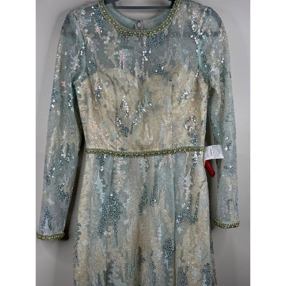 Mac Duggal Dress Gown 12460 Cocktail Formal Embellished Mesh Blue Size 6 NWT - Picture 6 of 9